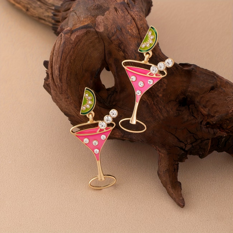 Elegant Lime Margarita Glass Earrings Pink