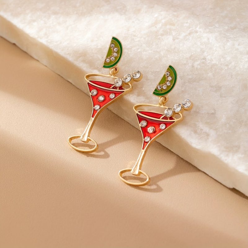 Elegant Lime Margarita Glass Earrings Red