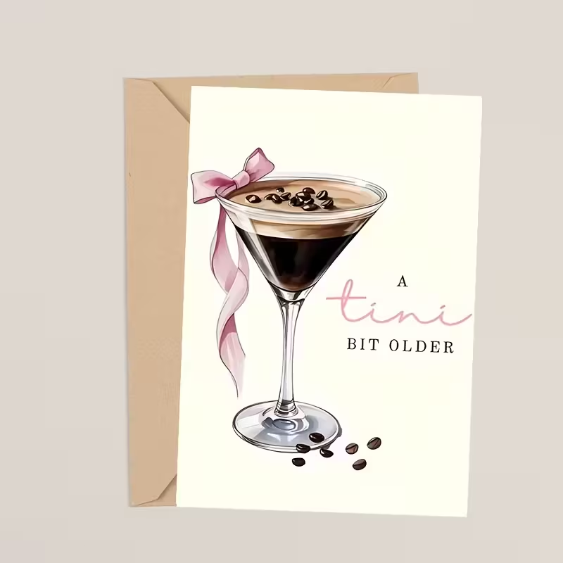 Elegant Greeting Card with Pink Ribbon - A Tini Bit Older