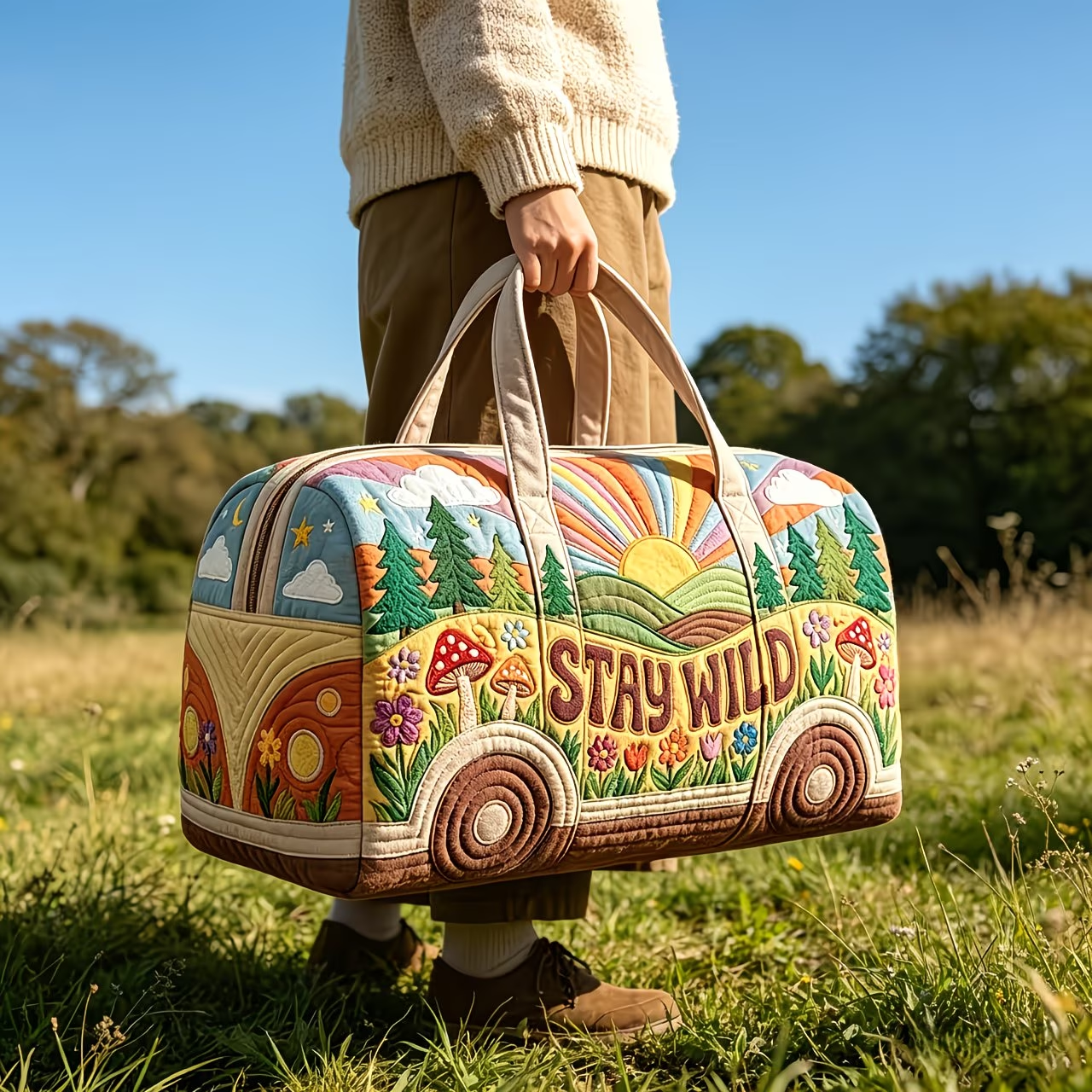 Stay Wild Quilted Weekender Bag – 19.7" x 10.2"