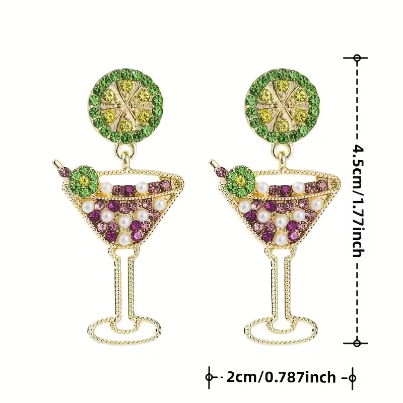 Elegant lime margarita glass earrings