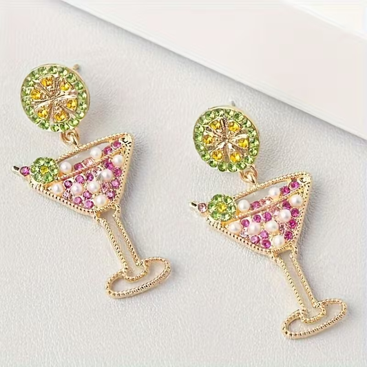 Elegant lime margarita glass earrings