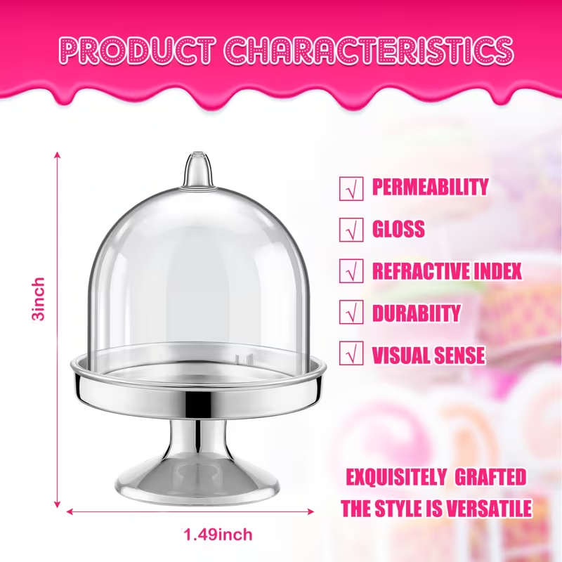 Mini Cake Stand with Dome Cover - Silver 1.49"x 3"