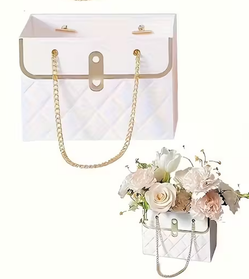 Elegant Quilted Gift Bag - White-Gold