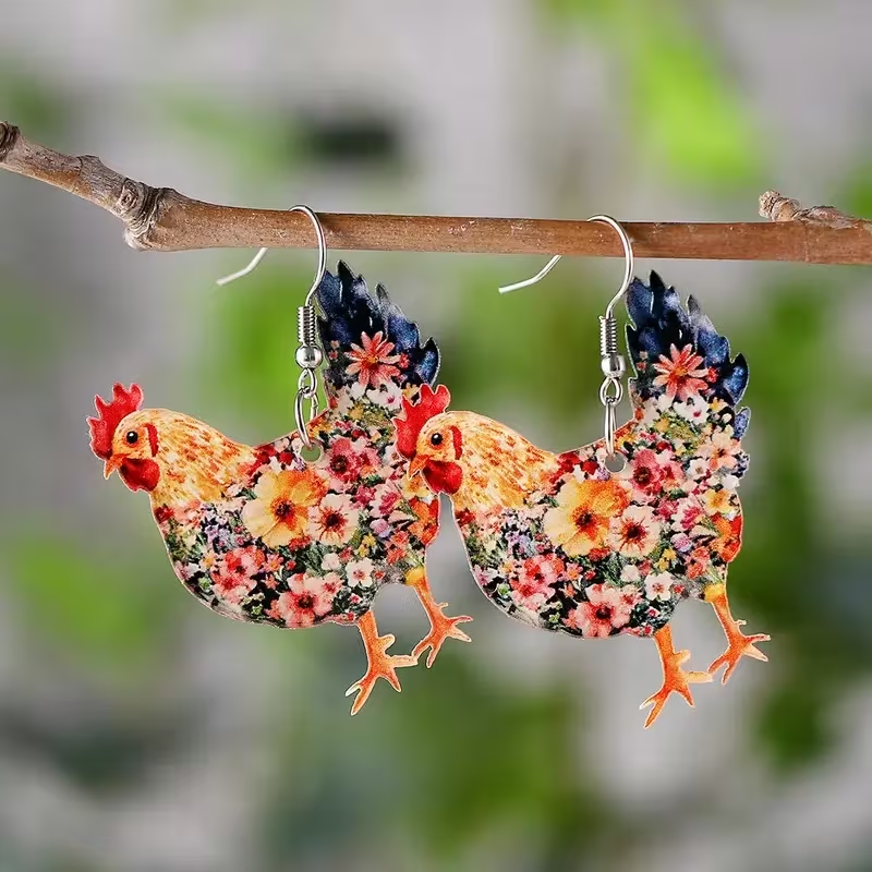 Western Style Women's Chicken Pendant Earrings