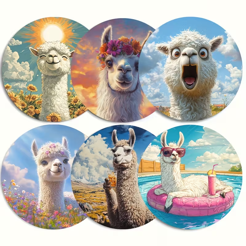 Whimsical Wooden Coasters – Colorful Llama Collection