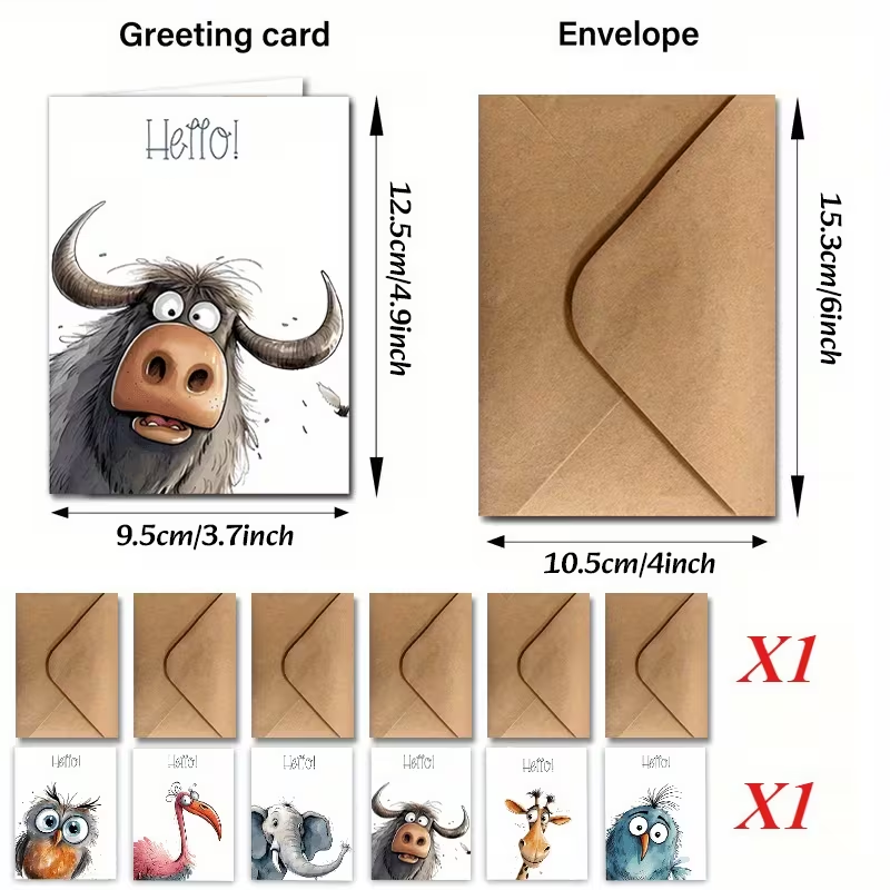 Funny Animal Greeting Cards & Envelopes – Whimsical Hello Collection