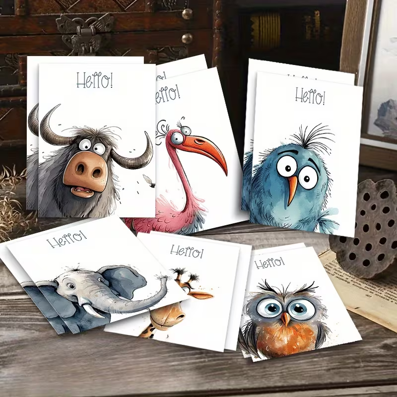 Funny Animal Greeting Cards & Envelopes – Whimsical Hello Collection