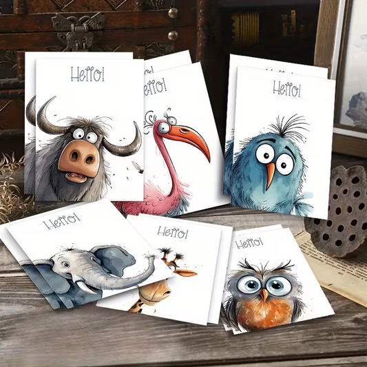 Funny Animal Greeting Cards & Envelopes – Whimsical Hello Collection