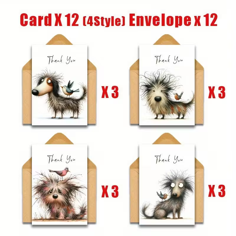 Amusing Dog-Themed Thank You Cards with Envelopes – Whimsical Pup Collection