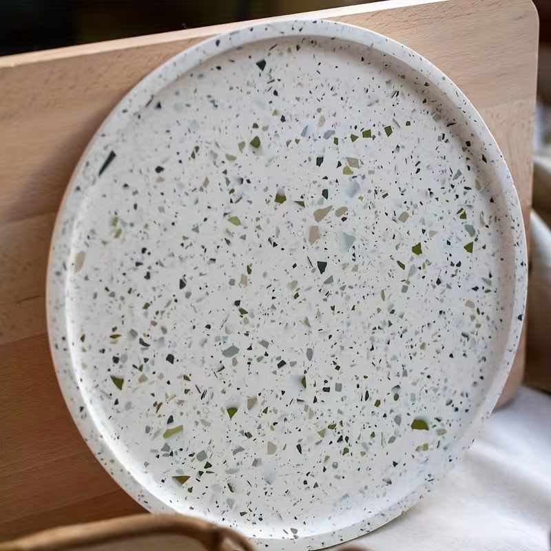 Mixed Stone - 1pc Small Round Tray — Grey