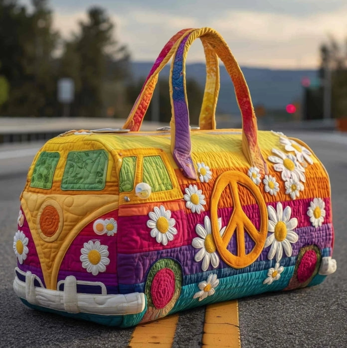 Retro Road Trip Quilted Weekender Bag – 18" x 9" x 9"