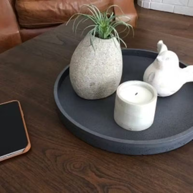 Mixed Stone - 1pc Oversized Round Tray — Ivory White/Gold Fleck